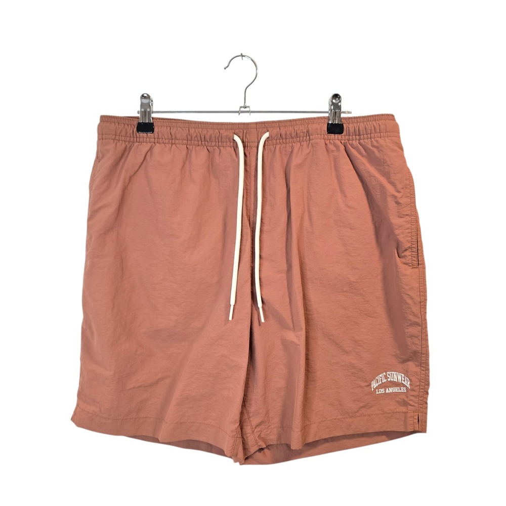 Pacsun Swim‎ Shorts Mens Large L Orange Elastic Waist Drawstring Logo Aloha